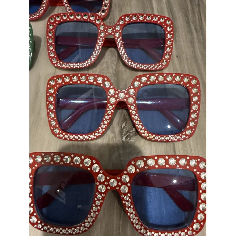 Lot of 7 Rhinestone Oversized Square Sunglasses UV400–BNWT-Red,Green,Pink&Black